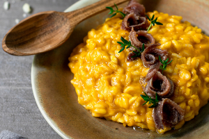 Pumpkin and anchovy risotto
